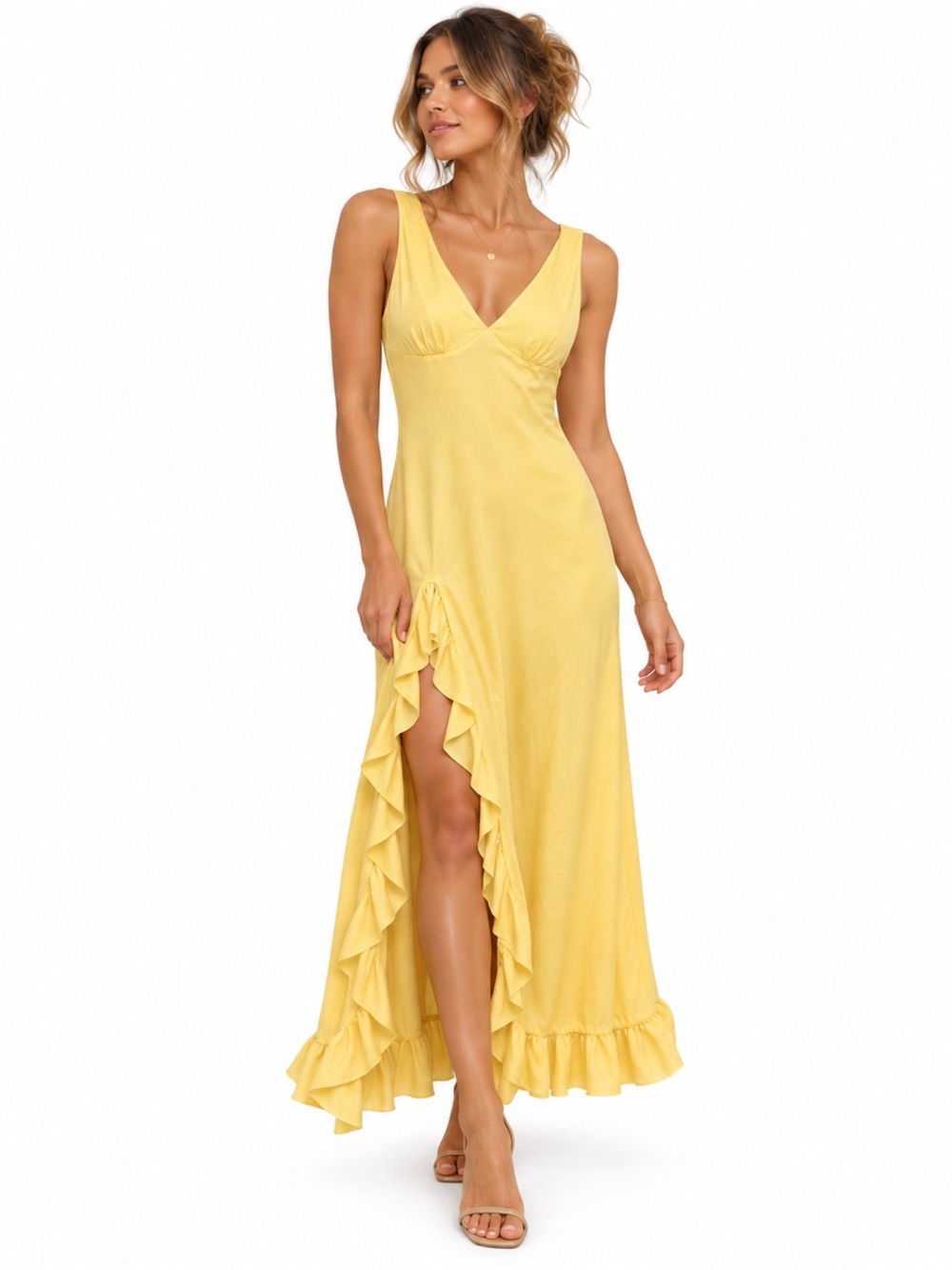 Butter Yellow Cotton Ruffle Maxi Dress | Romantic Summer Dress